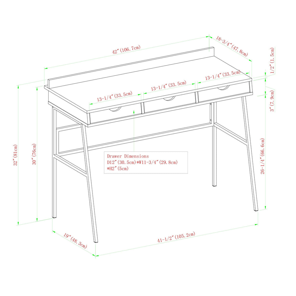 42-Inch 3-Drawer Writing Desk W114