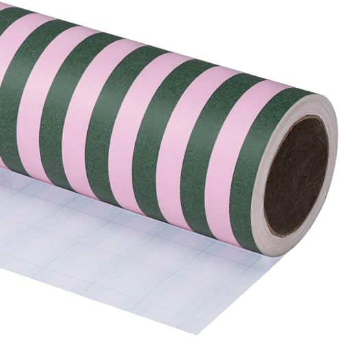 Kraft Green and Pink Stripe Wrapping Paper Mini Roll L3129
