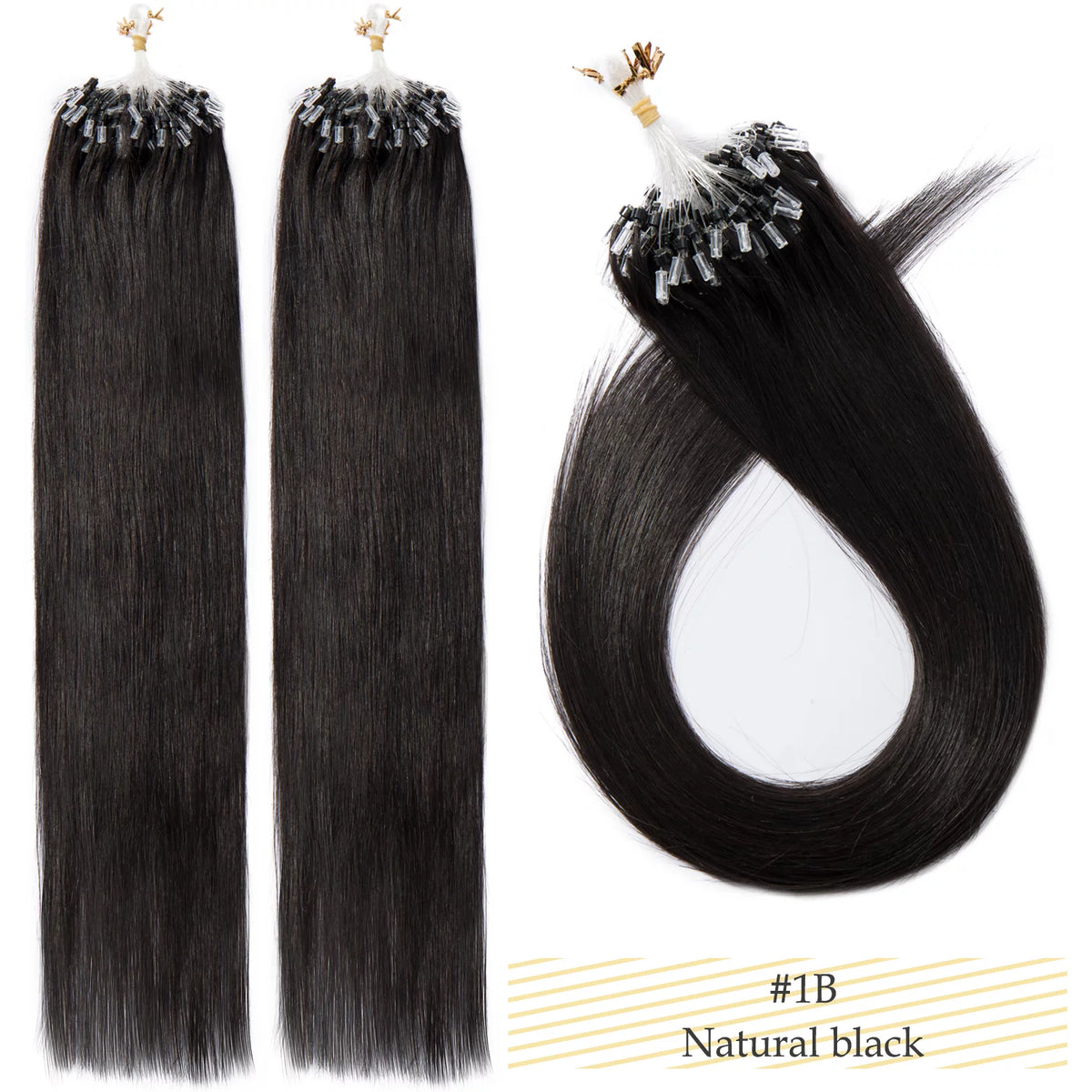 Black Micro Ring Human Hair Extensions 0.5g 100 Strands Y670244