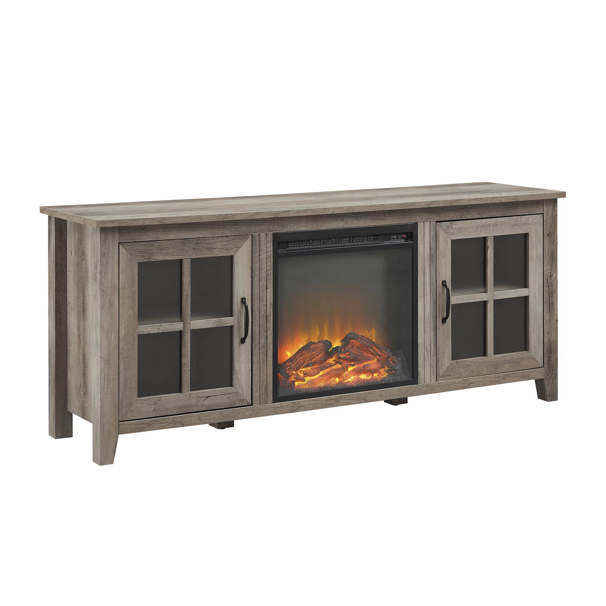 Grey Wash Glass-Door Fireplace TV Stand J234