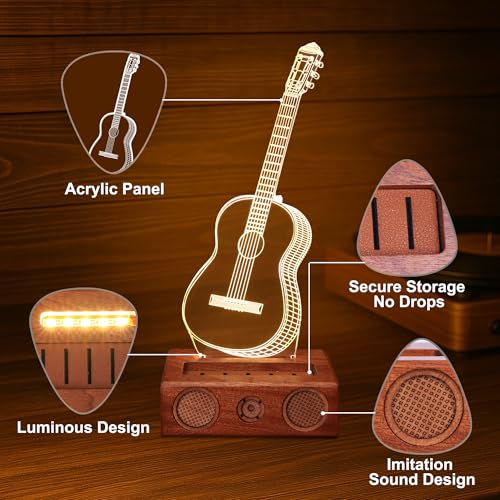 Acrylic Light Up Guitar Pick Holder with Wooden Base O86908