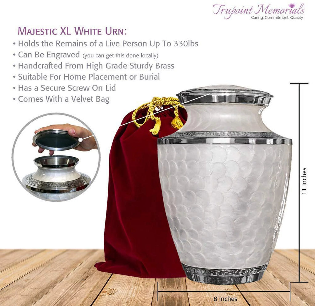 Extra Large White Adult Cremation Urn with Velvet Bag U105003