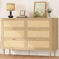 Oak 5 Drawer Rattan Wood Dresser I292046