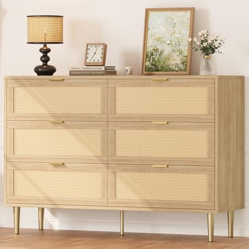 Oak 5 Drawer Rattan Wood Dresser I292046