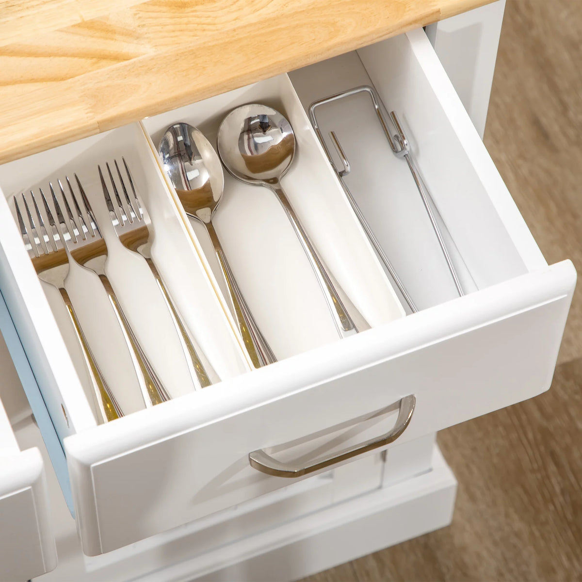 White Kitchen Island with Storage Cabinet and Drawers B3114