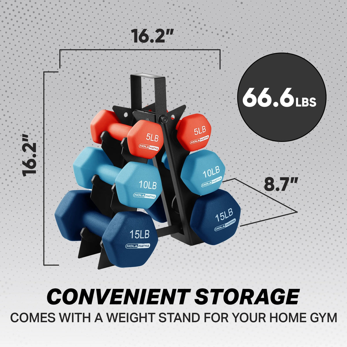 5, 10 & 15 Pound Neoprene Dumbbell Weight Set with Storage Rack J403576