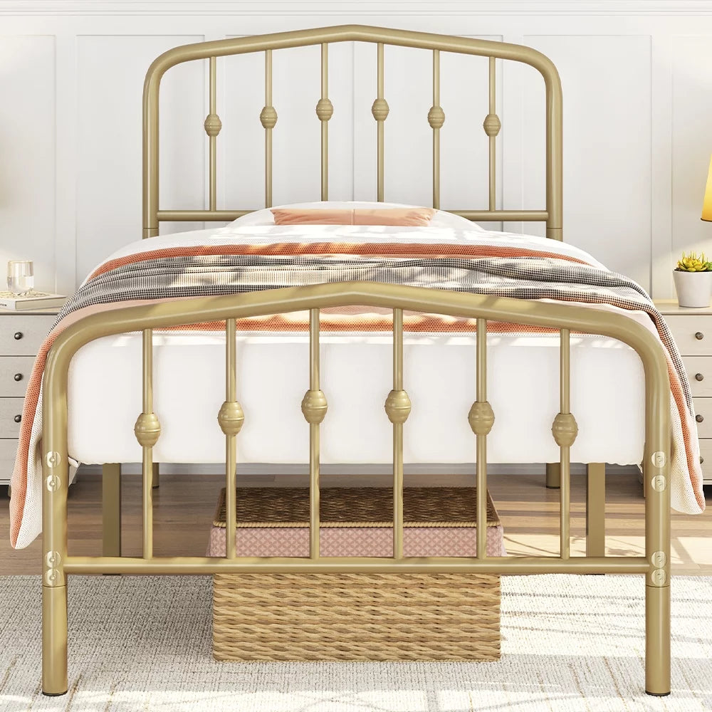 Black Queen Metal Platform Bed Frame with Arched Headboard U28979