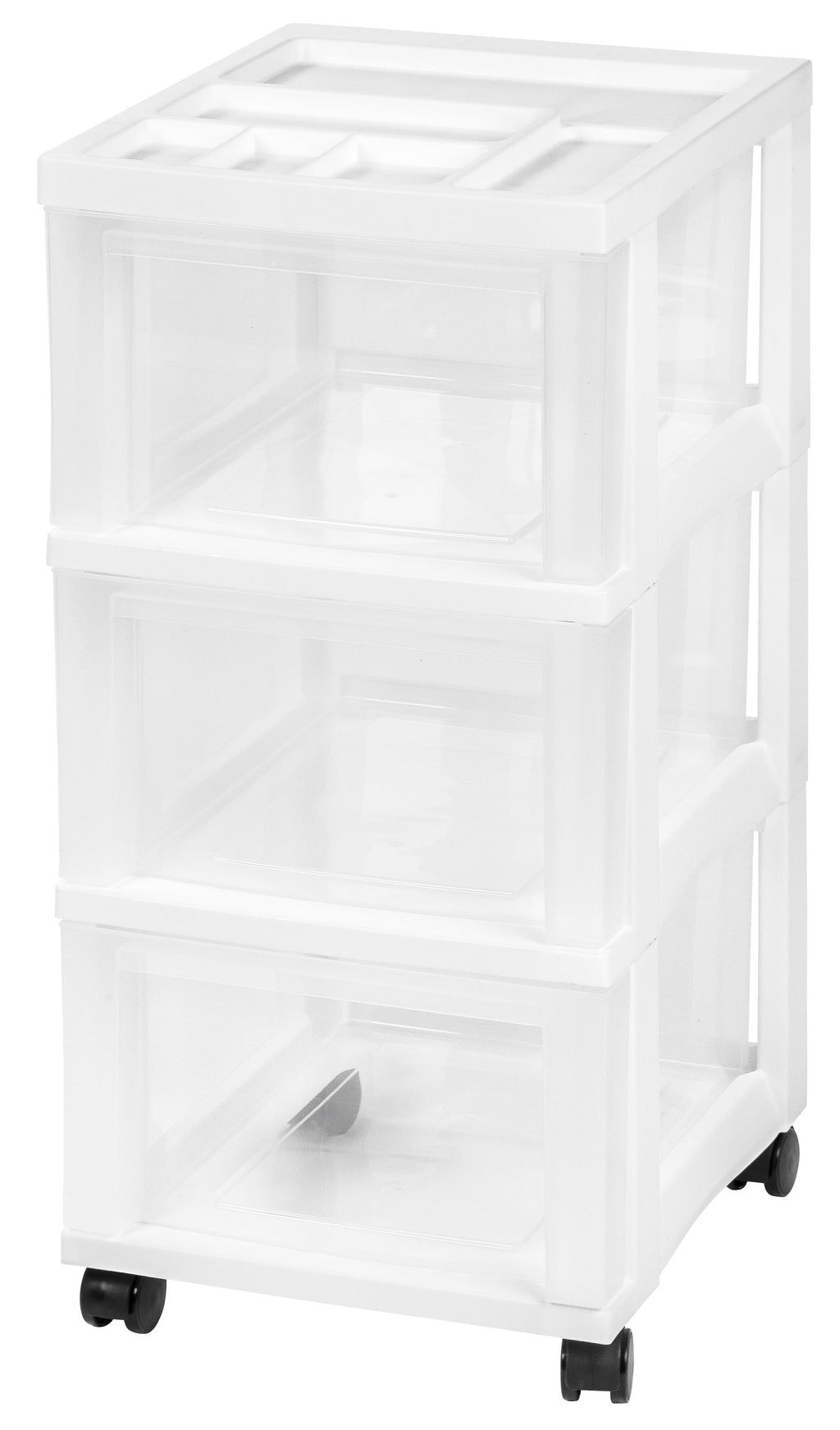 White 3 Drawer Narrow Plastic Storage Drawer with Organizer Top Y686313