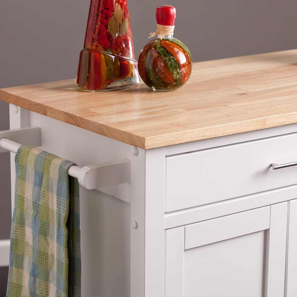 White Rolling Kitchen Cart Island with Cabinet S7712