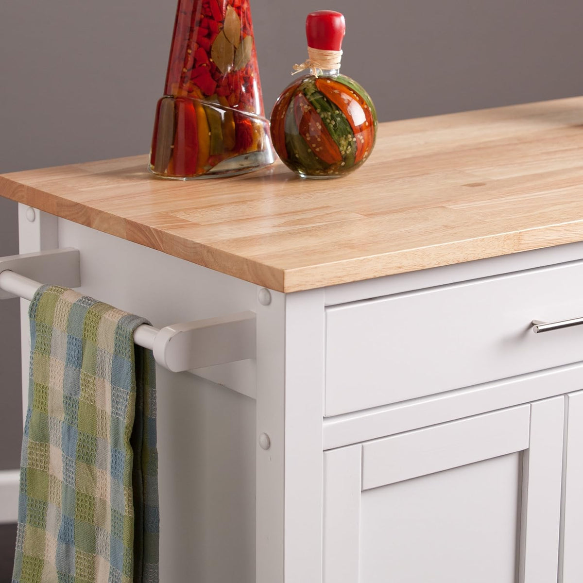 White Rolling Kitchen Cart Island with Cabinet S7712
