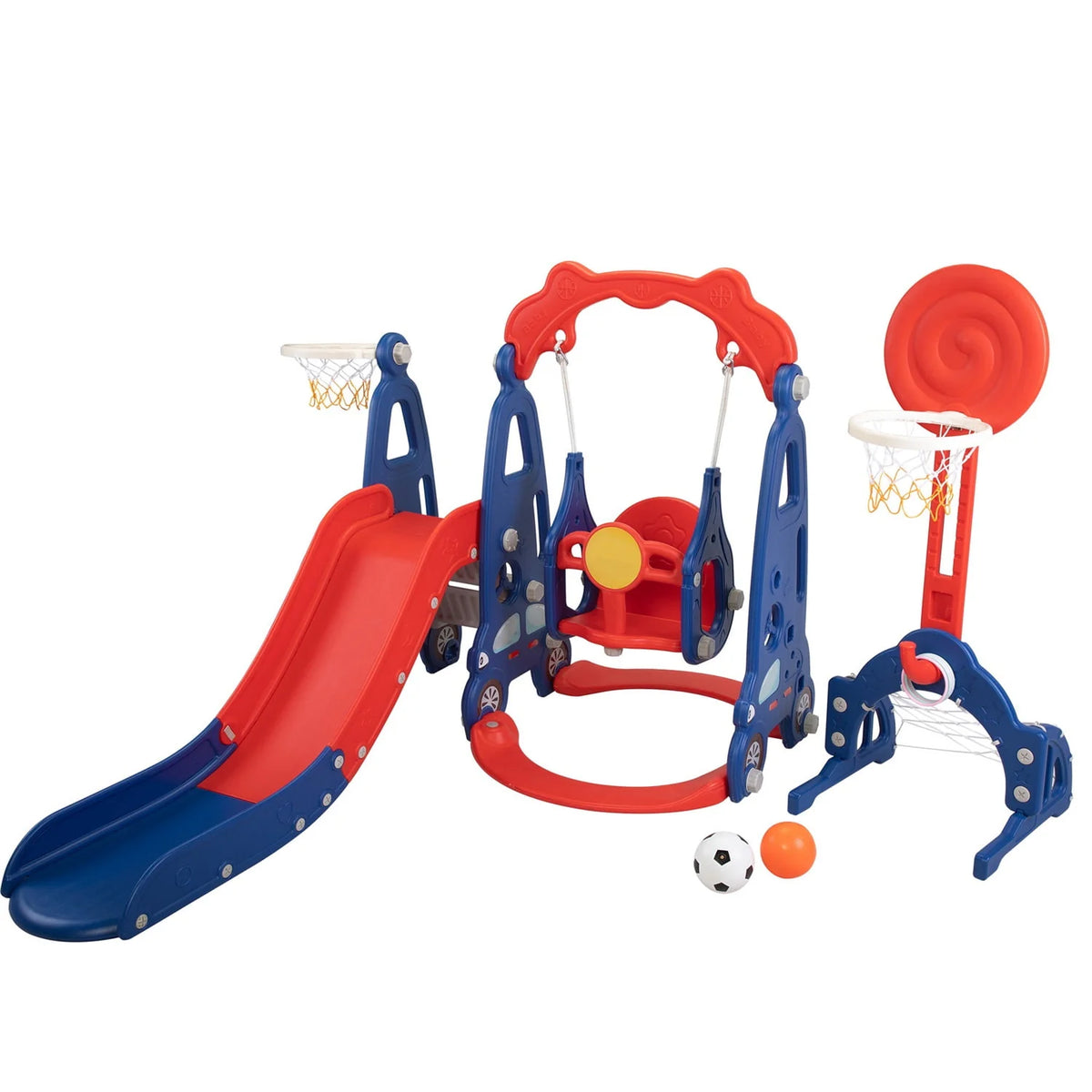 5 in 1 Kids Slide and Swing Set with 2 Basketball Hoops N88066