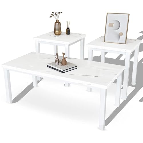 Faux Marble Coffee Table Set of 3 Piece Metal Frame Z9282