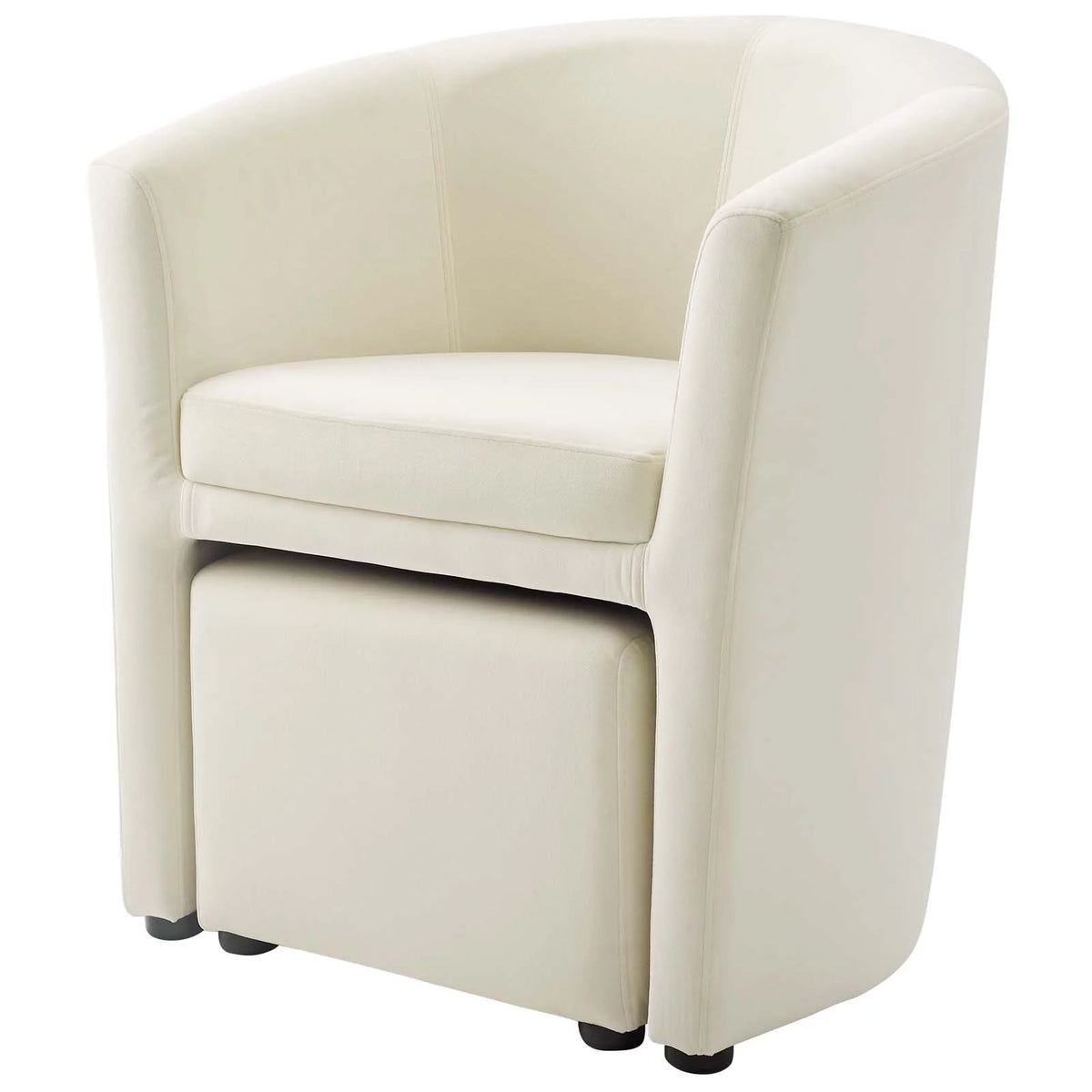 Ivory White Velvet Accent Chair and Ottoman W9870
