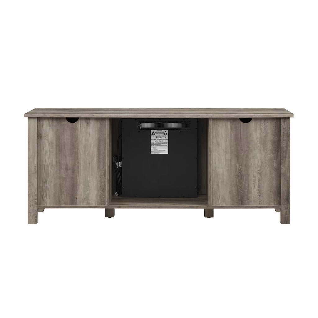 Grey Wash Glass-Door Fireplace TV Stand J234