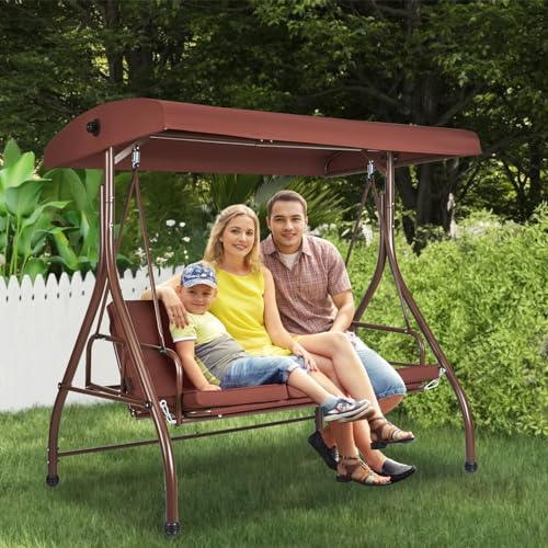 3-Seat Converting Canopy Patio Swing Chair with Cushion I42822