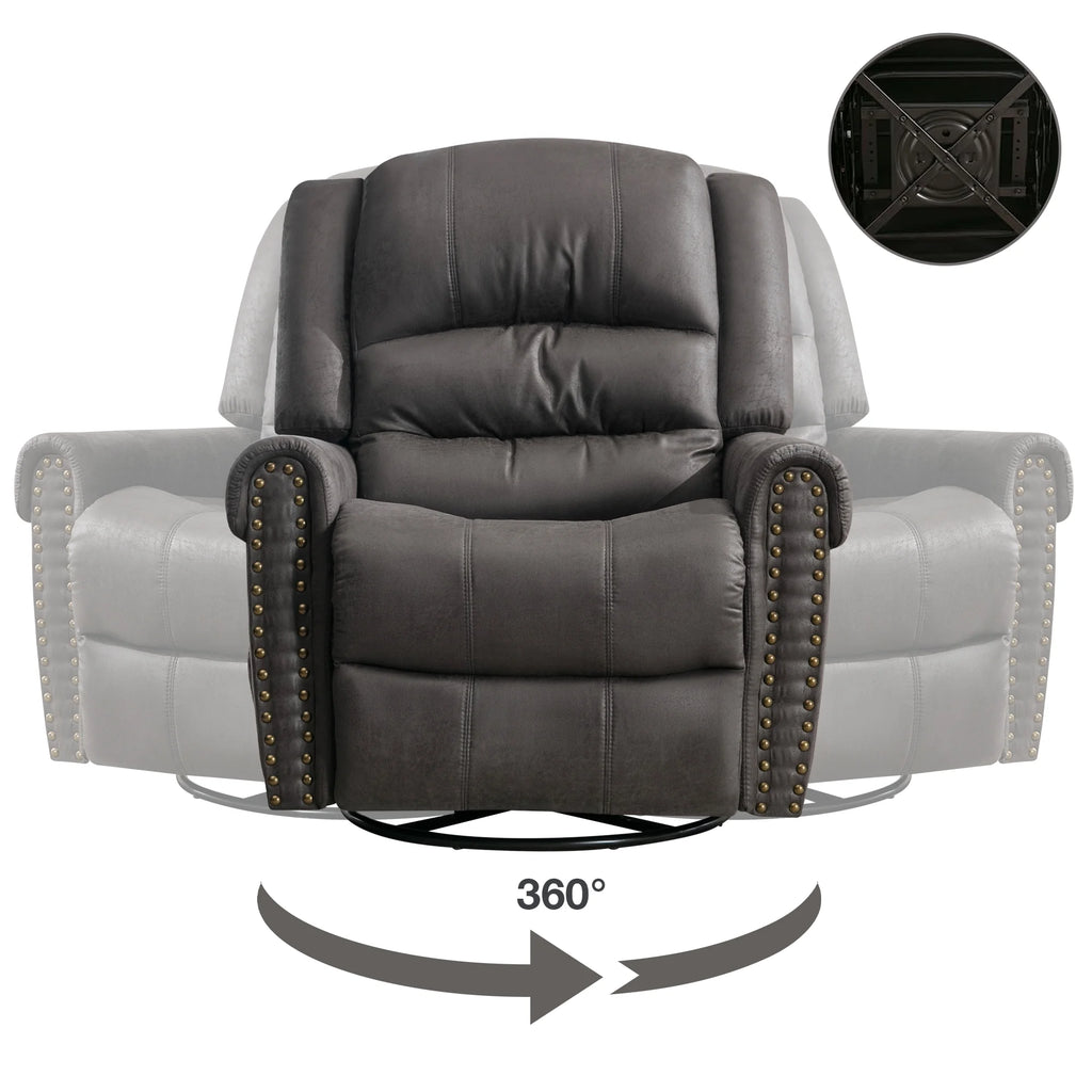 Gray PU Leather Swivel Recliner Chair with Massage and Heat T4946