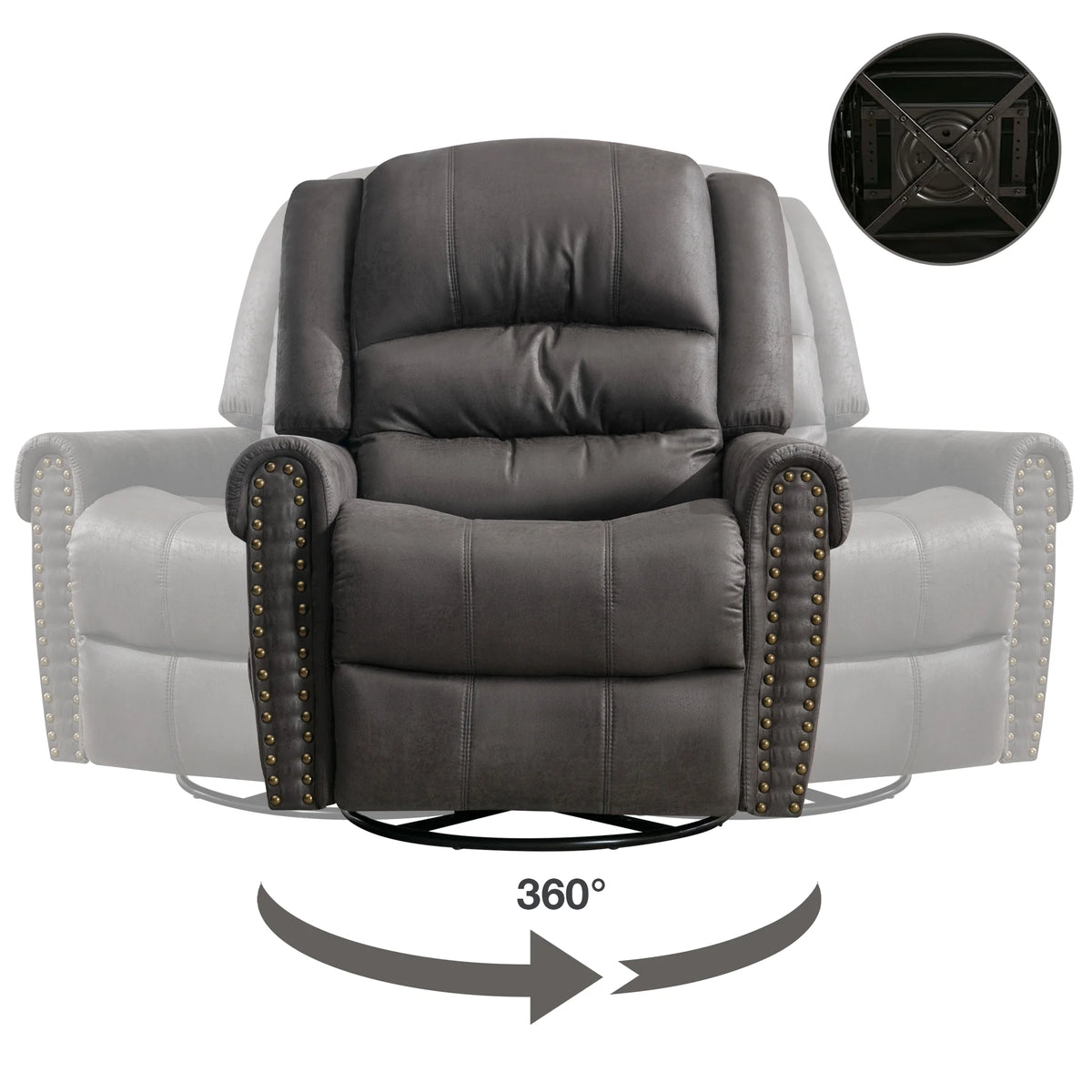 Gray PU Leather Swivel Recliner Chair with Massage and Heat T4946