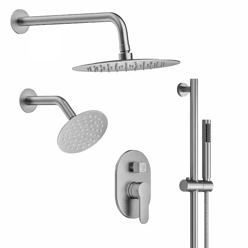 Wall Mounted Dual Shower Head and Handheld Shower Head 2.5 GPM Brushed Nickel F83398