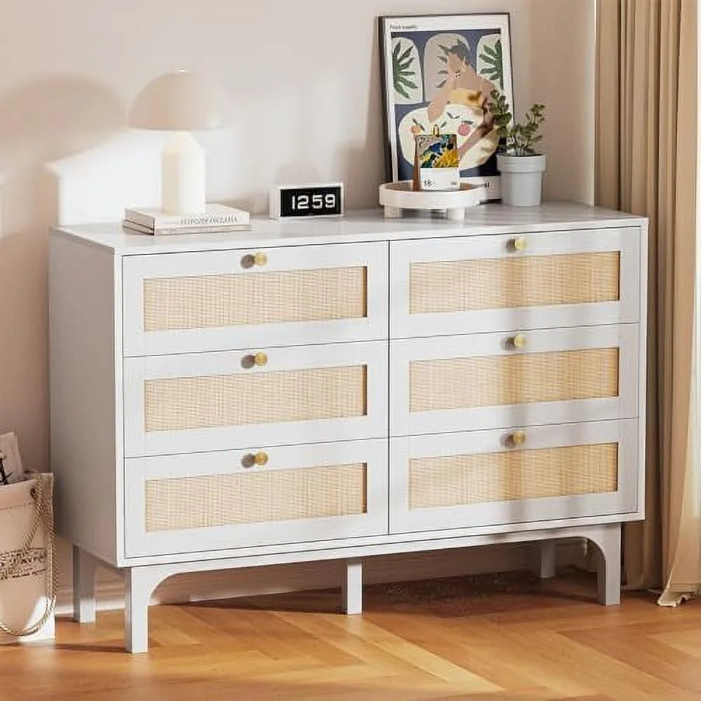 Rattan 6 Drawer Wood Dresser N9989