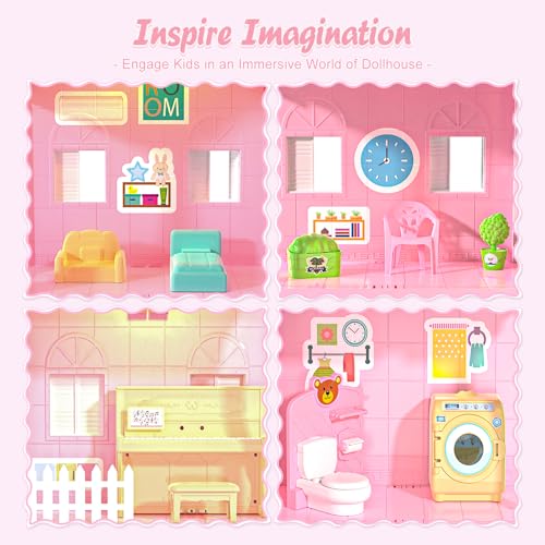4-Story Dollhouse Playset with 2 Dolls and Accessories U2210