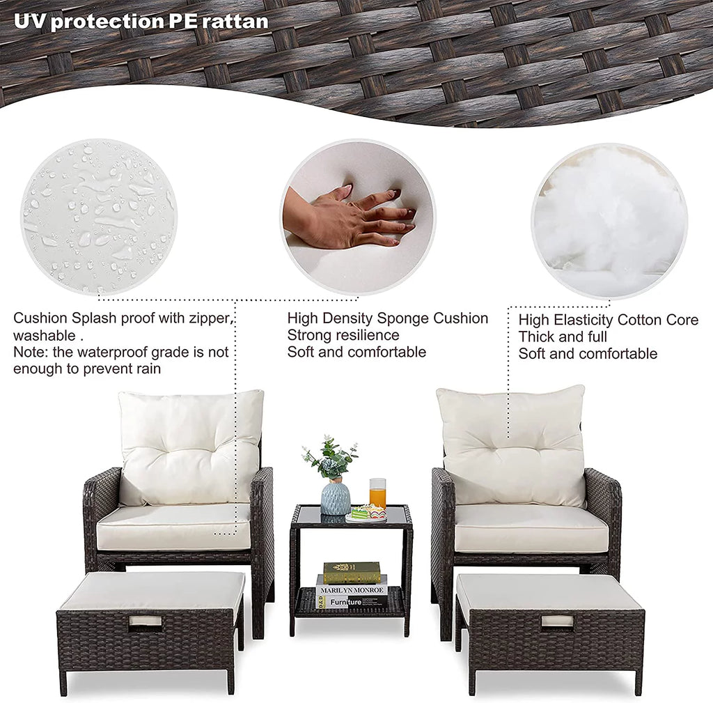 5 Piece PE Wicker Patio Furniture Set with Ottoman I4995