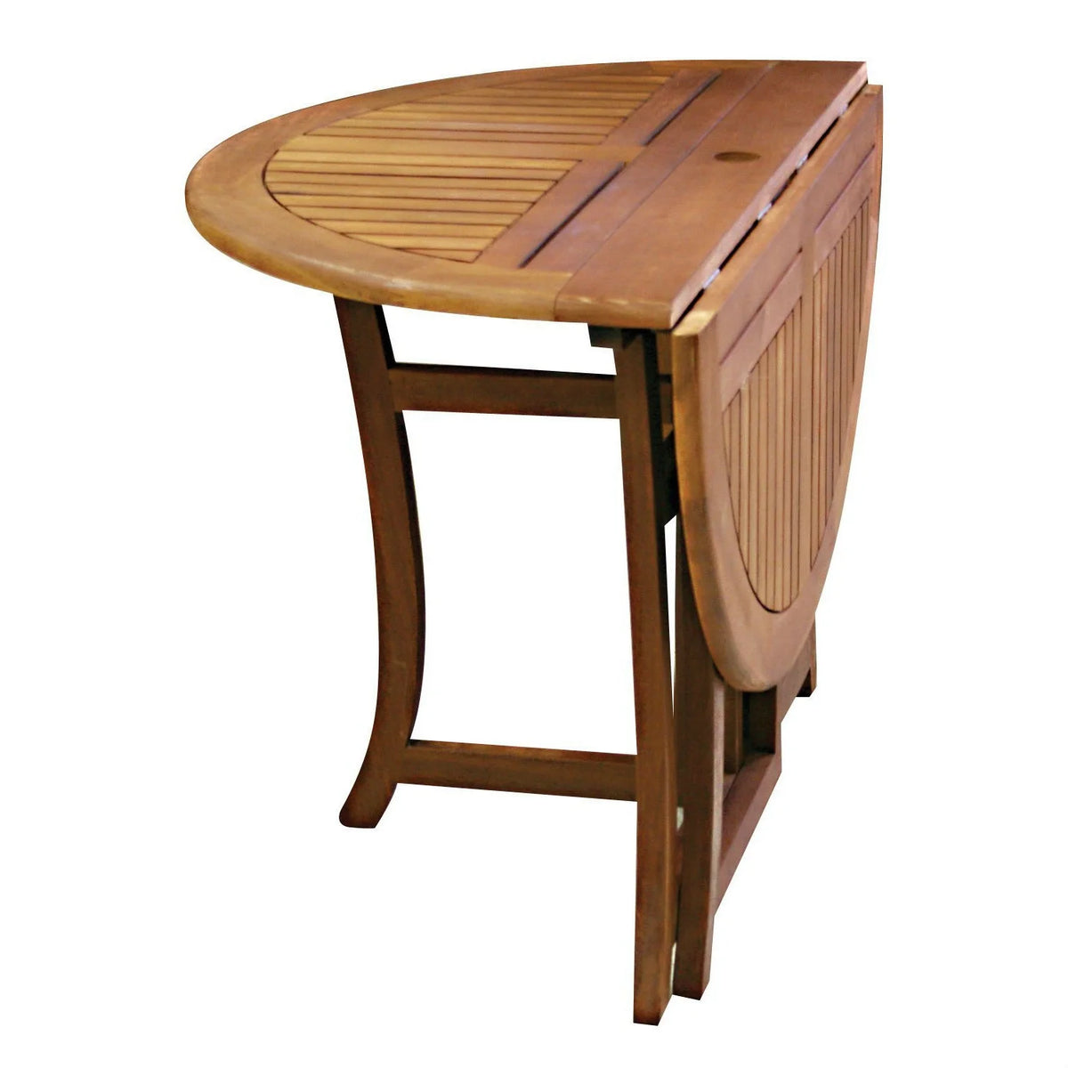 Outdoor Folding Wood Patio Dining Table 43-inch Round with Umbrella Hole N8875