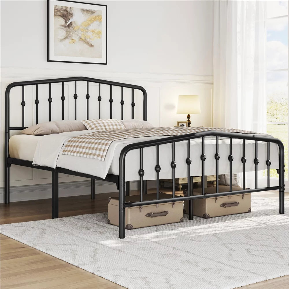 Black Queen Metal Platform Bed Frame with Arched Headboard U28979