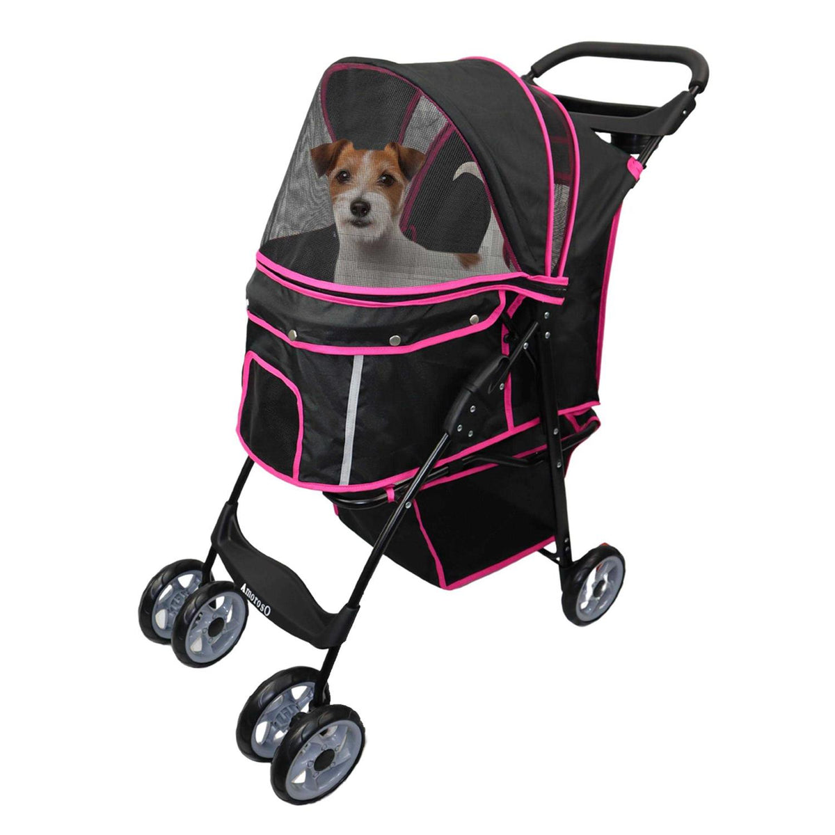 Black Pink Pet Stroller Carrier T12977