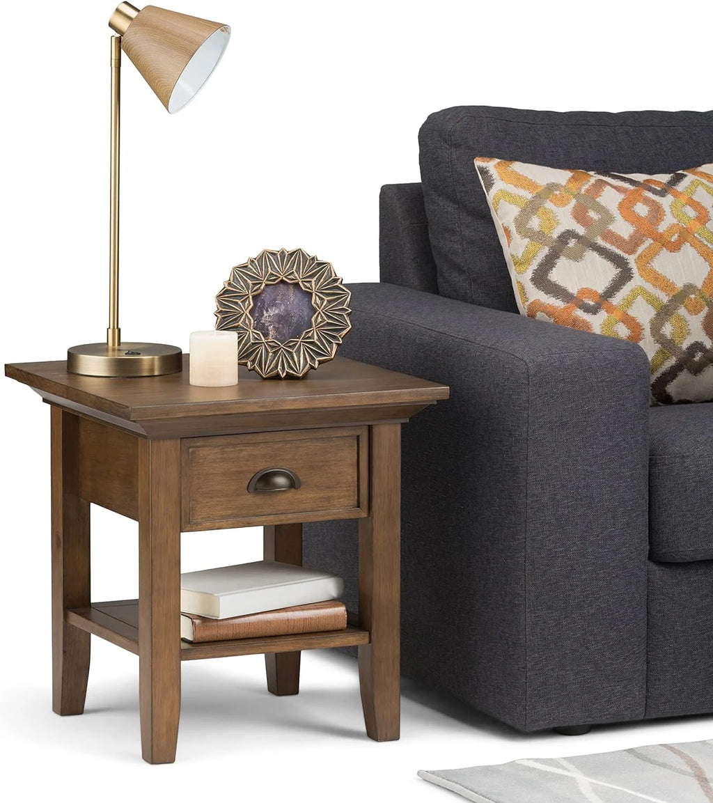 19 Inch Square Wood End Table with 1 Drawer and 1 Shelf C4125