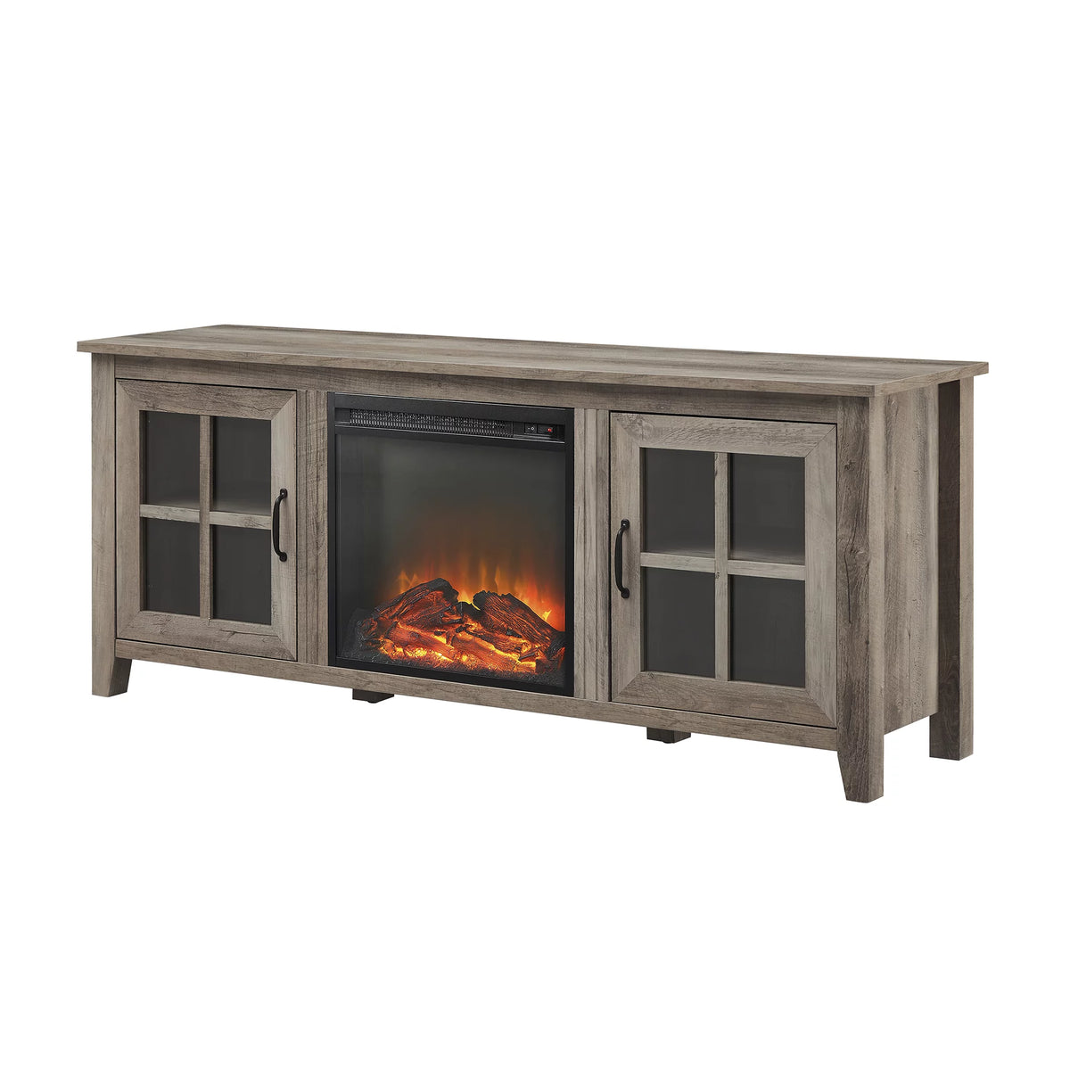 Grey Wash Glass-Door Fireplace TV Stand J234