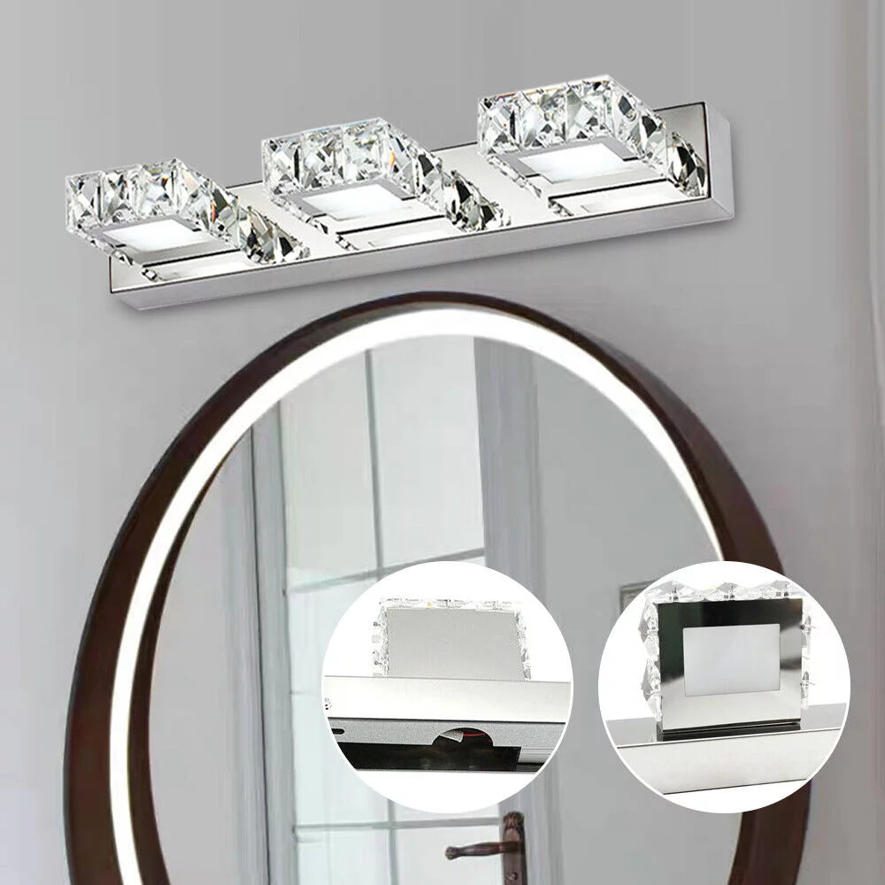18In 3 Lights Stainless Steel Crystal Vanity Wall Light T844972
