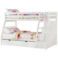 White Wood Twin over Full Bunk Bed with Ladder R191