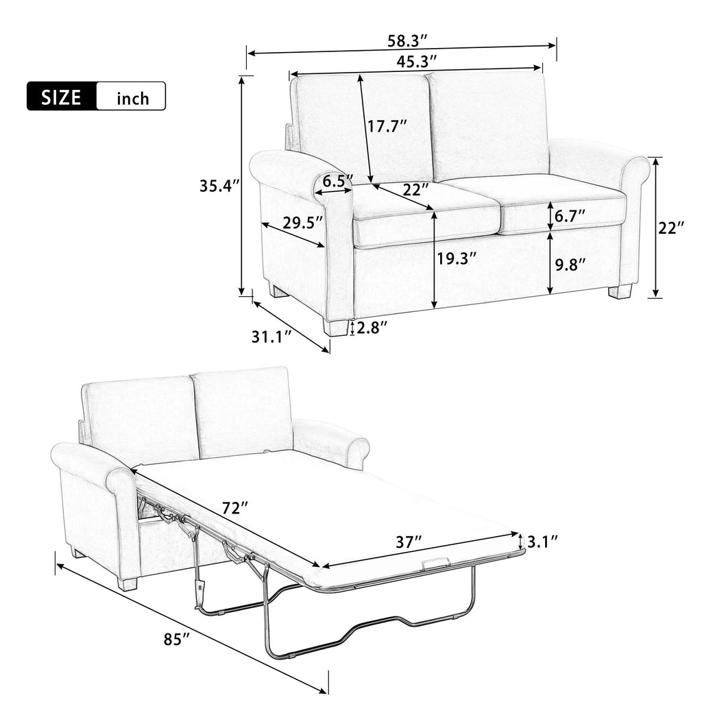 Beige Convertible Sleeper Sofa with Memory Mattress C290