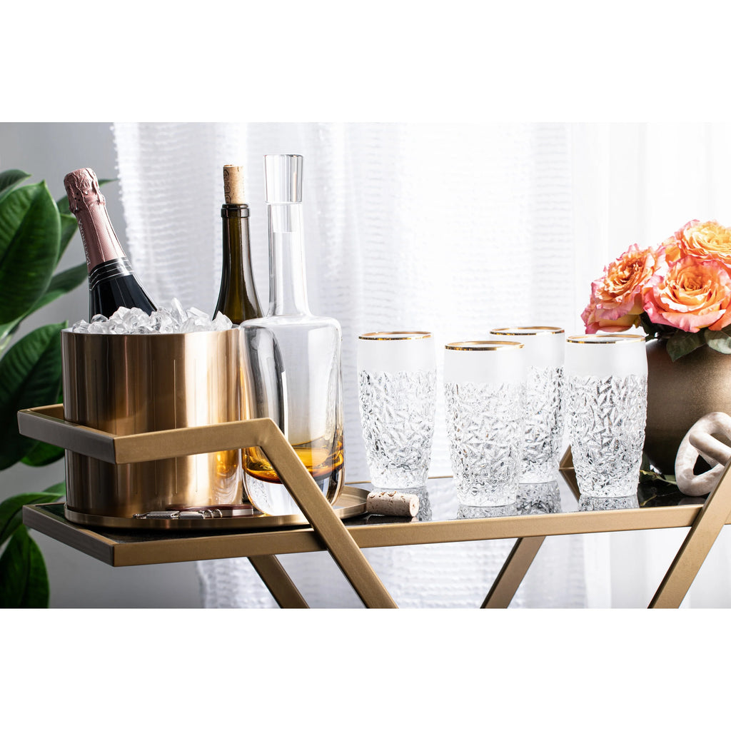 European Crystal Highball Tumbler Set of 6 16 oz Gold Rim T79447