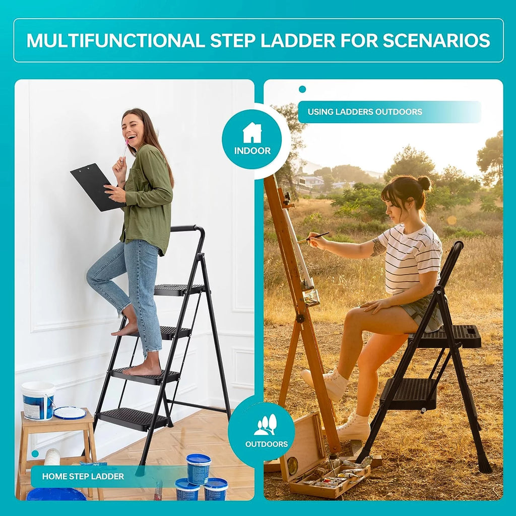 5 Step Lightweight Folding Steel Ladder 330lb Capacity N65437