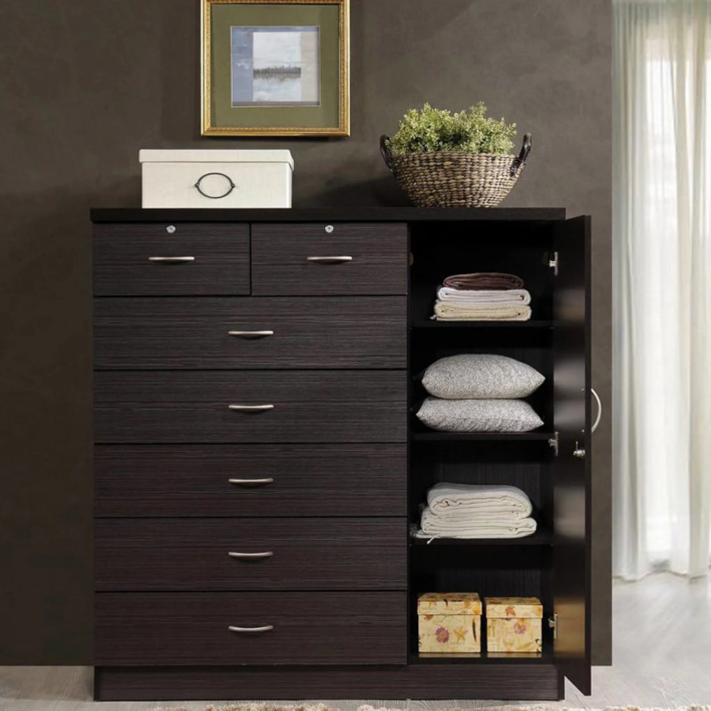 White 7 Drawer Chest with 1 Door 3 Shelves L776