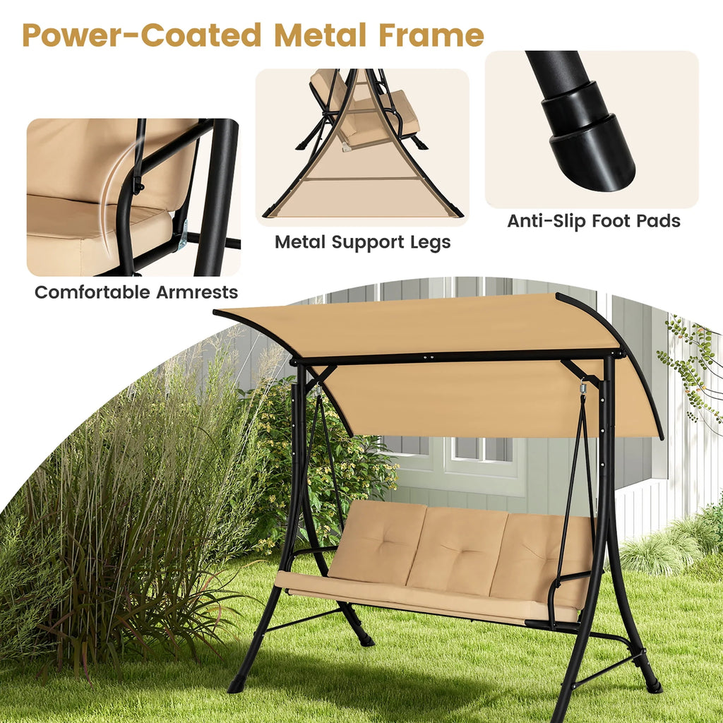 3 Person Patio Swing Chair with Cushions and Canopy A904660