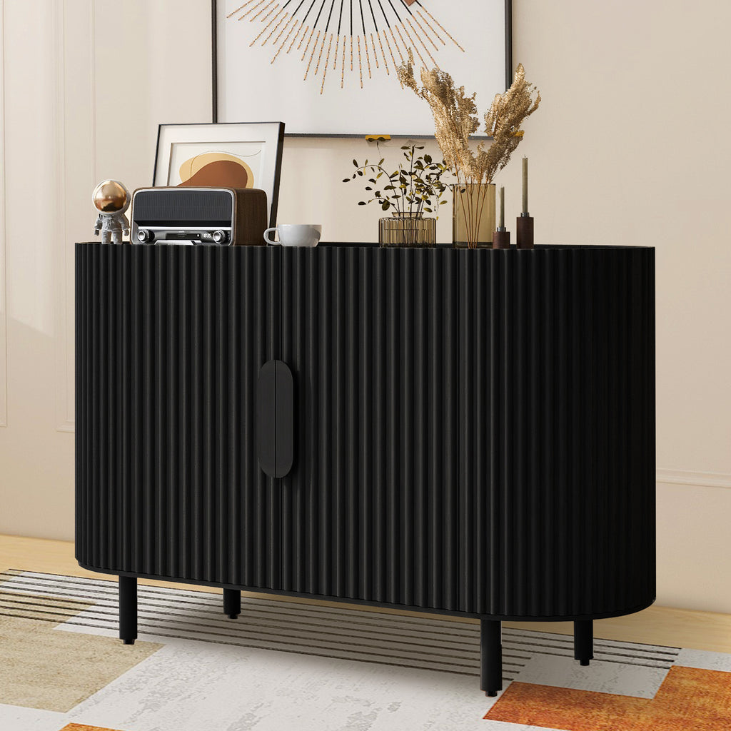 Black Curved Sideboard Cabinet with Adjustable Shelves D642764