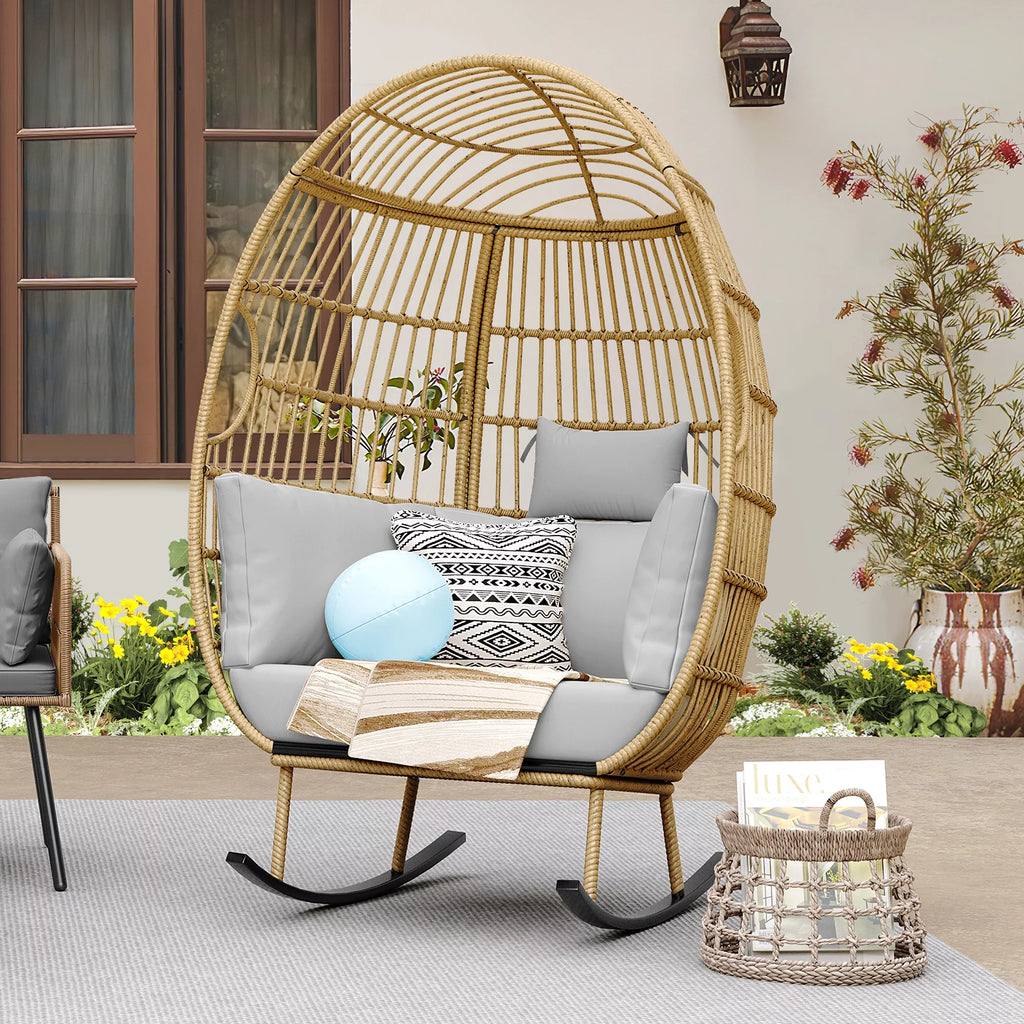 Grey Oversized Wicker Egg Rocking Chair T817
