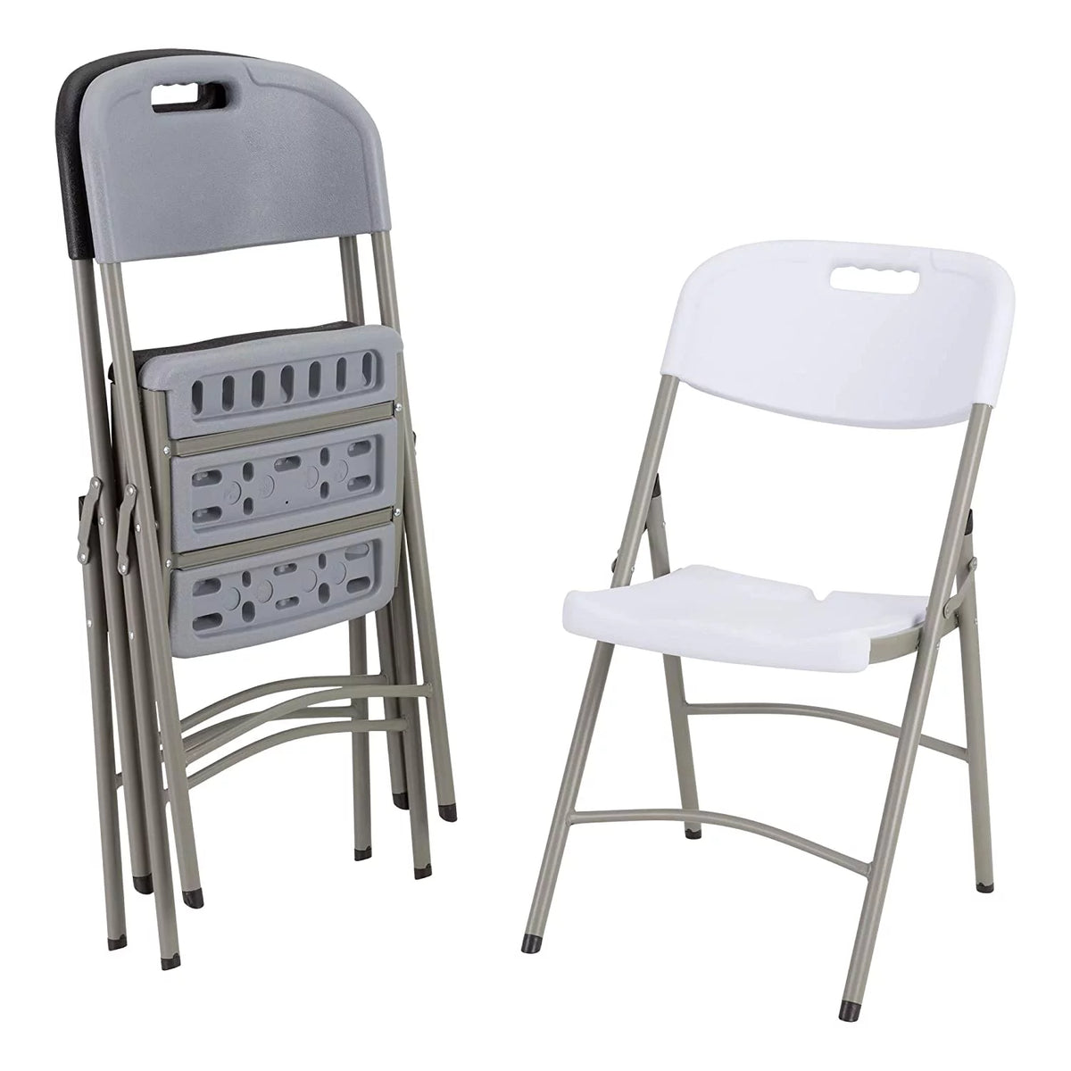 White Blow-Molded Plastic Folding Chairs Set of 4 Y6975