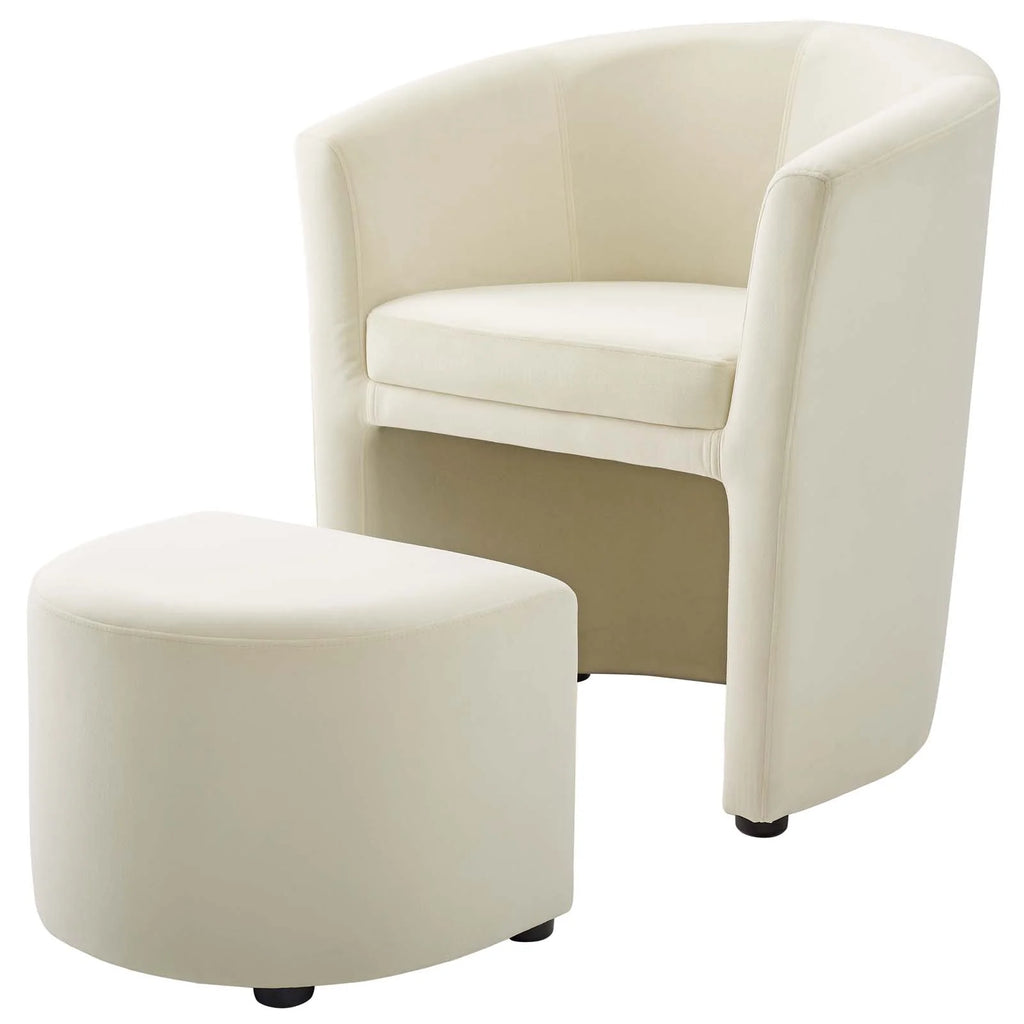 Ivory White Velvet Accent Chair and Ottoman W9870