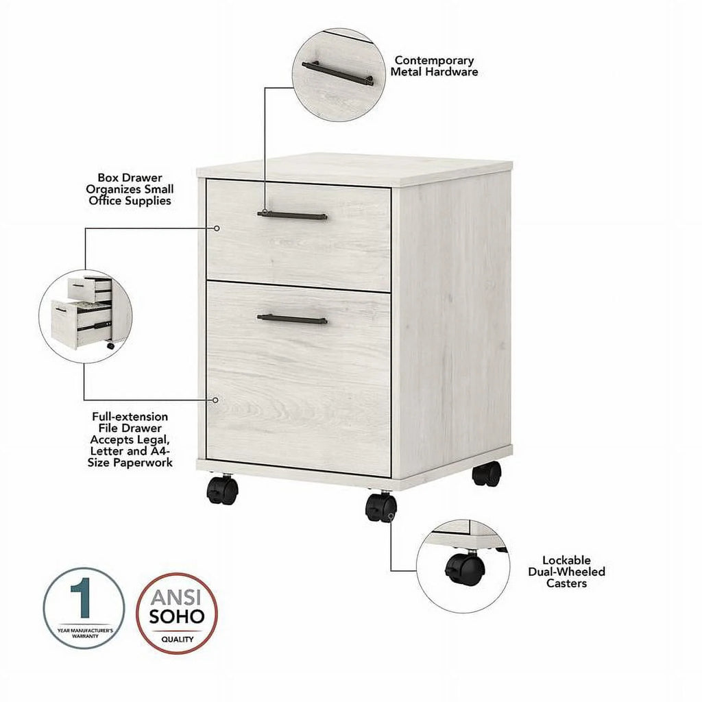 White L Shaped Desk with Drawers & Bookcase K624466