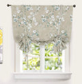 Blue Gray Floral Tie Up Curtain K248