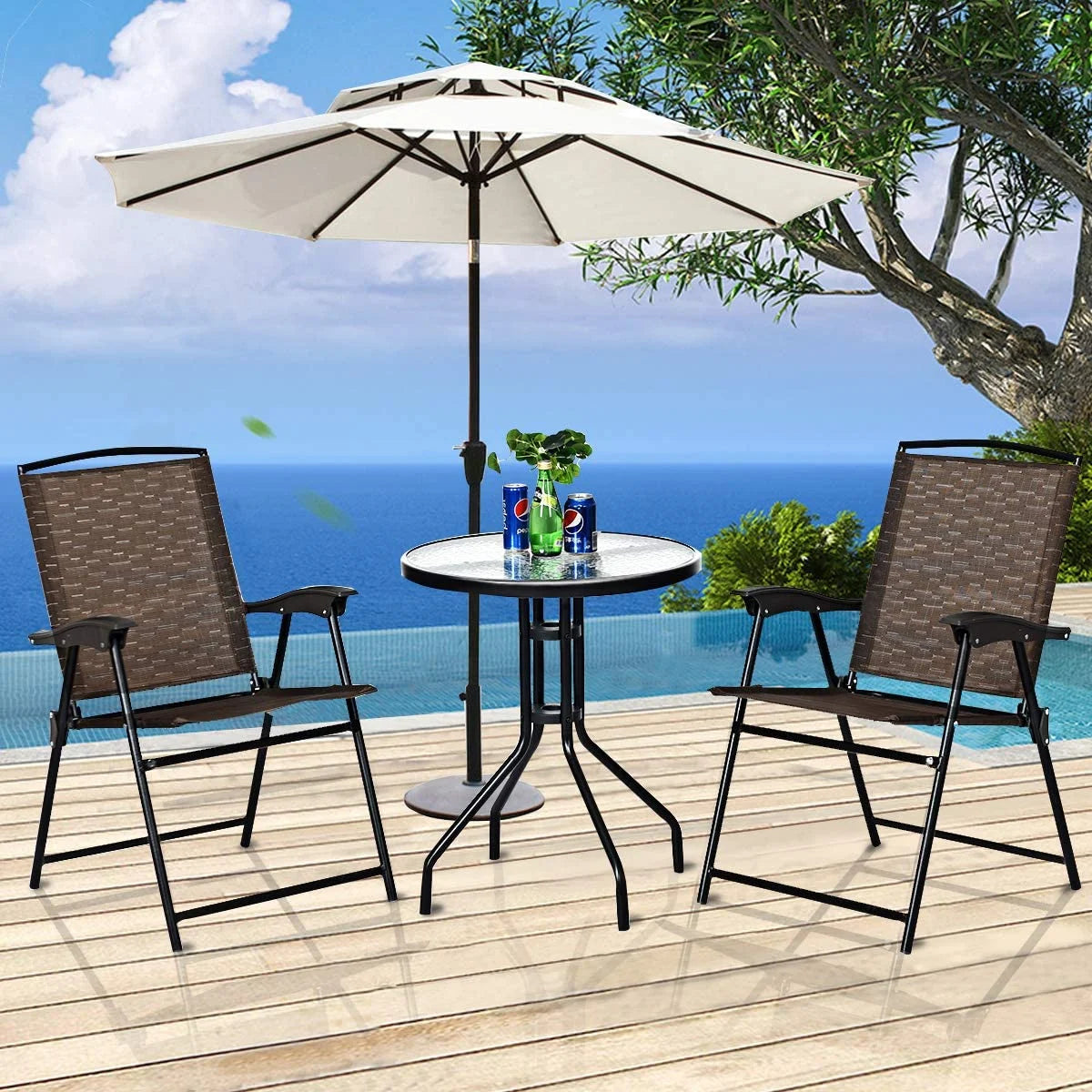 3-Piece Patio Bistro Set with Round Tempered Glass Table and 2 Chairs L80265