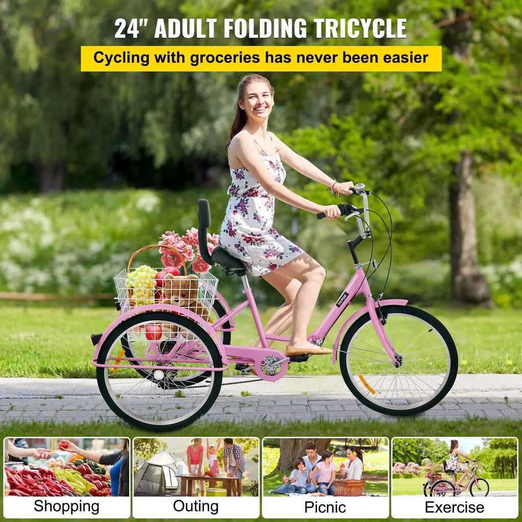 Foldable 7-Speed Adult Tricycle with Basket K4772