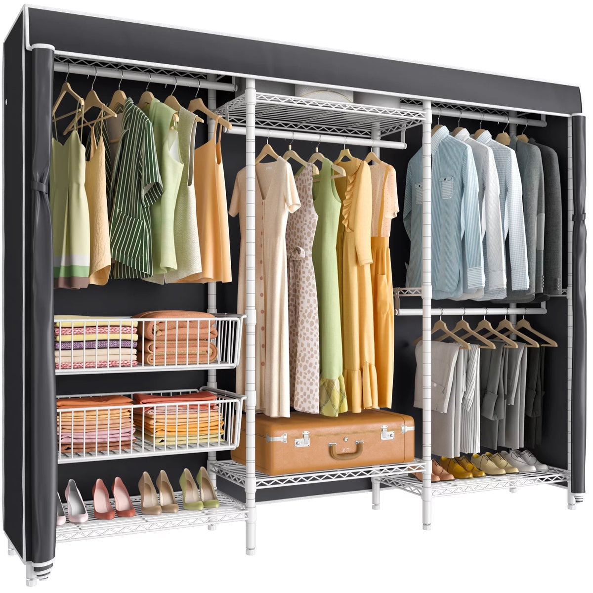 White Portable Closet with Black Oxford Fabric Cover N848951