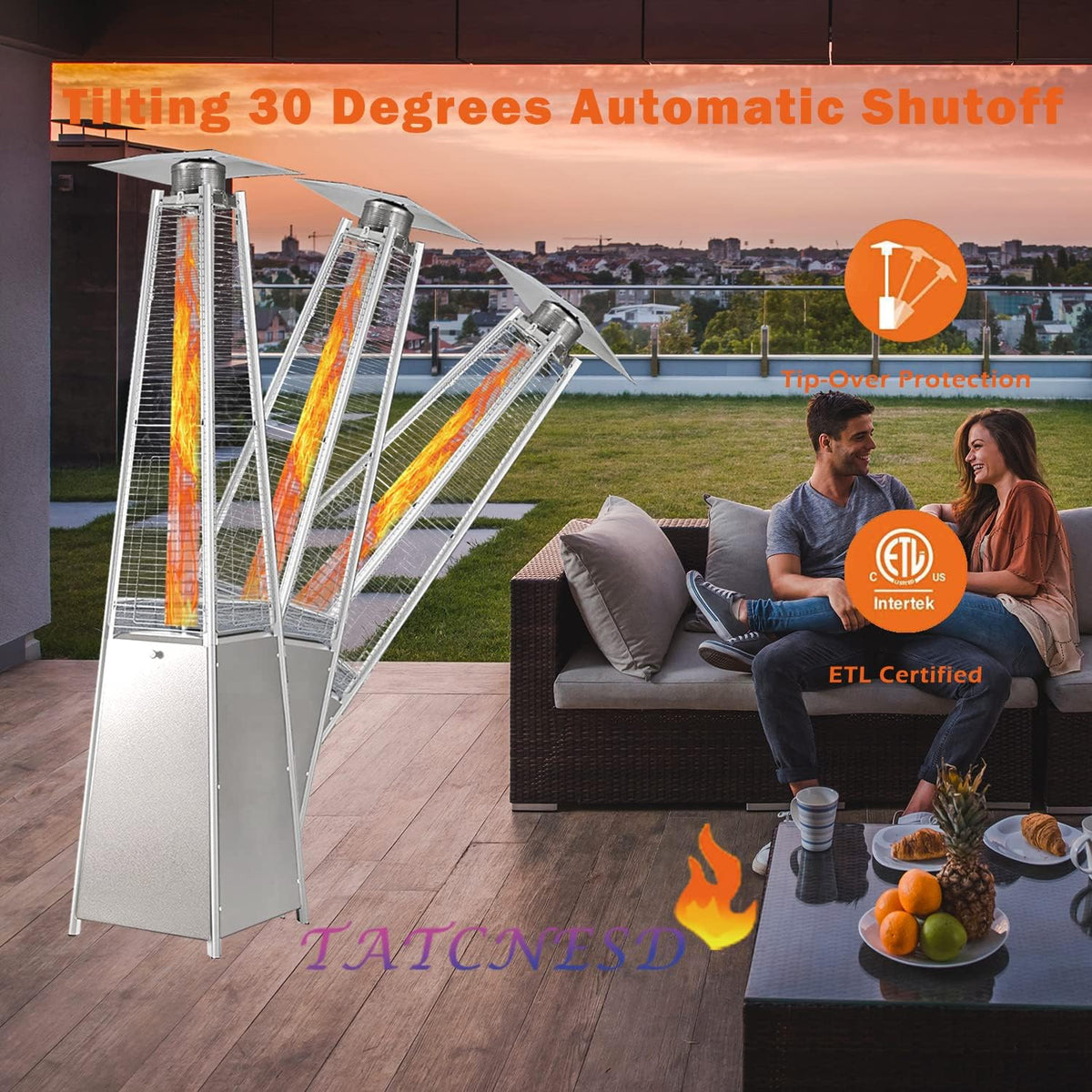 Propane Patio Heater with Cover, Stainless Steel, Bronze Y143955