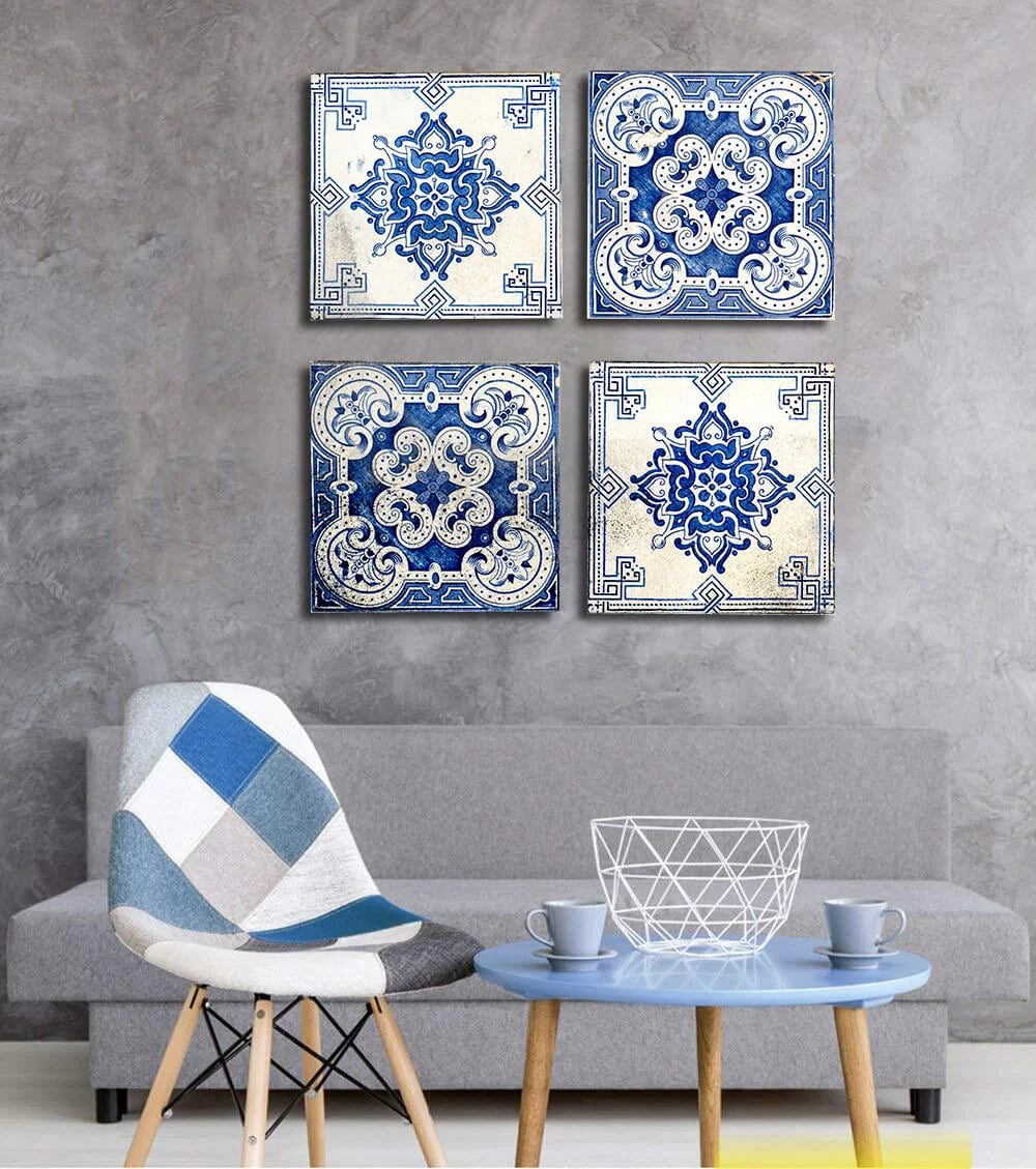 Canvas Floral Pattern Wall Art Set of 4 12x12 inches Z240