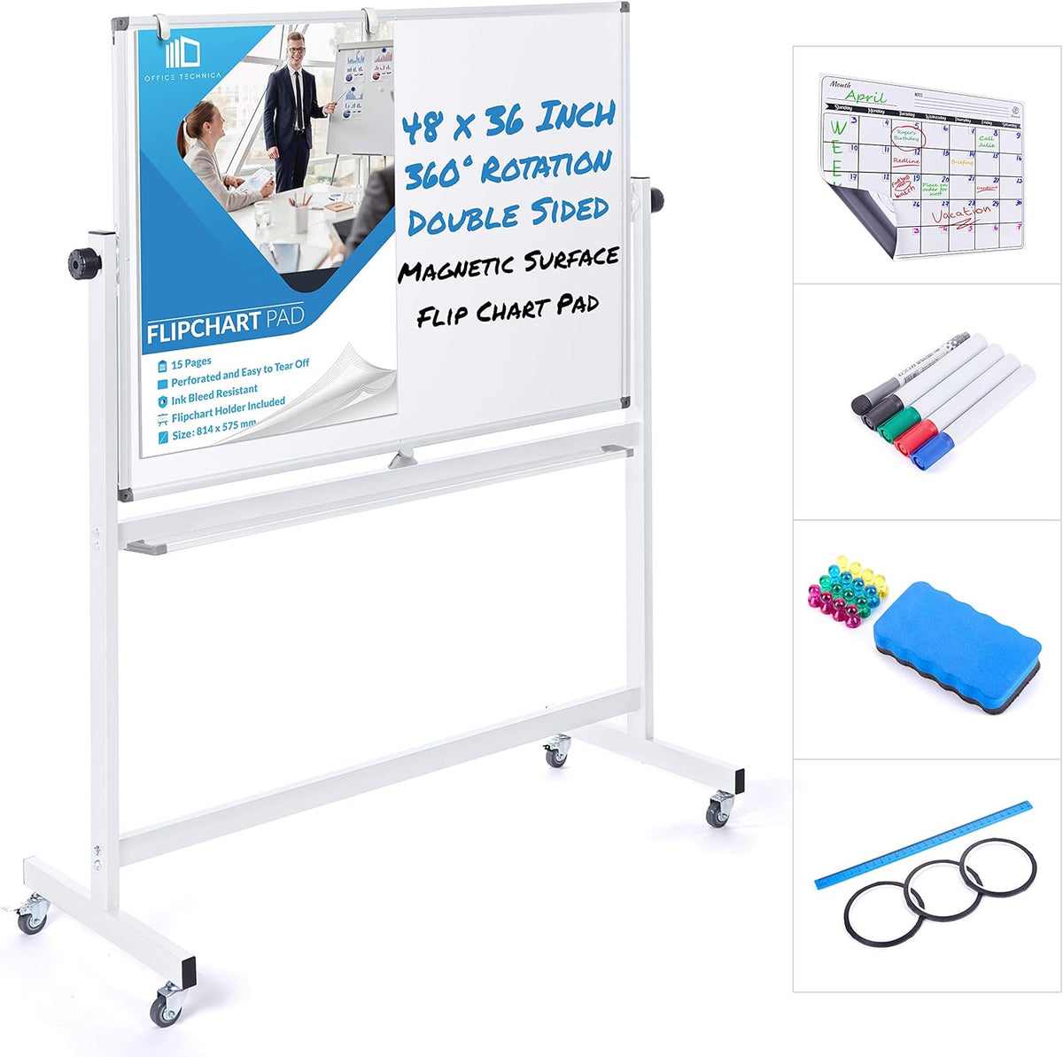 48 x 36 Inch Double Sided Magnetic Dry Erase Whiteboard I587