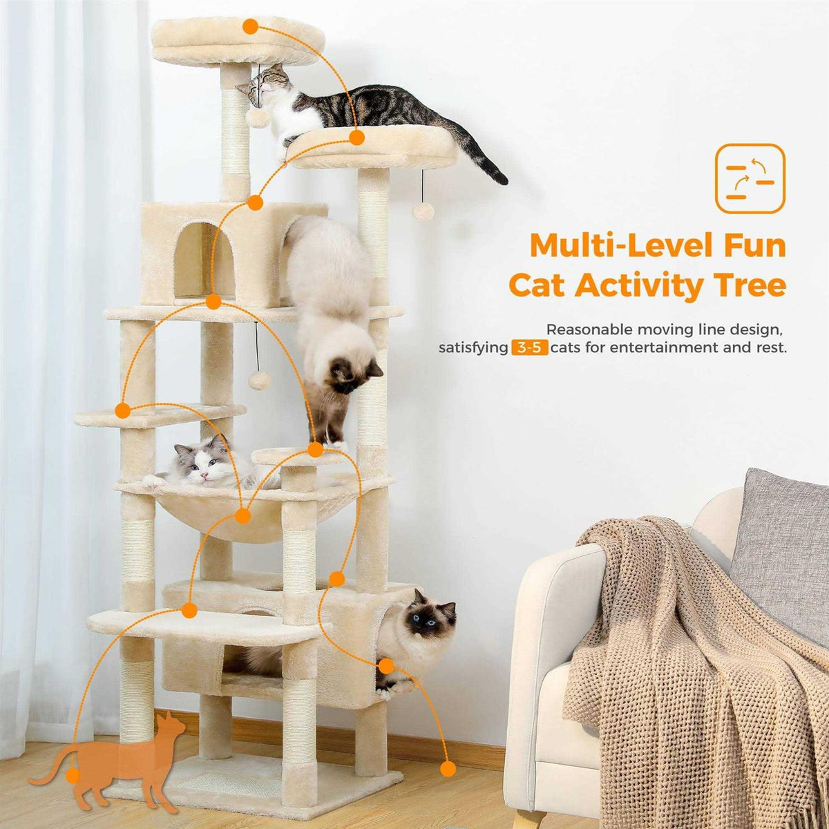 73 inch Multi Level Cat Tree with 7 Scratching Posts P952343